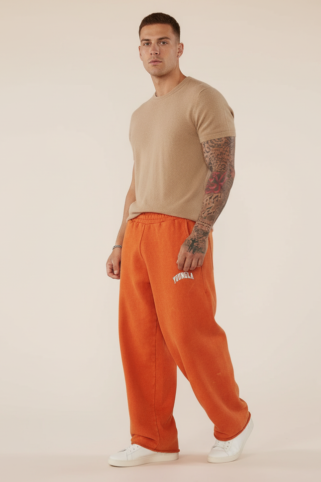 Pantalon Baggy Orange Imprimé Coton Décontracté Homme - Molleton