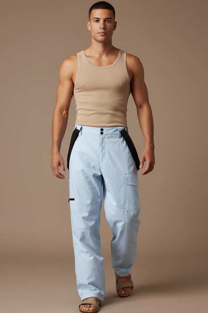 Pantalon Baggy Bleu Clair Bretelles Imperméable Ski - Polyester