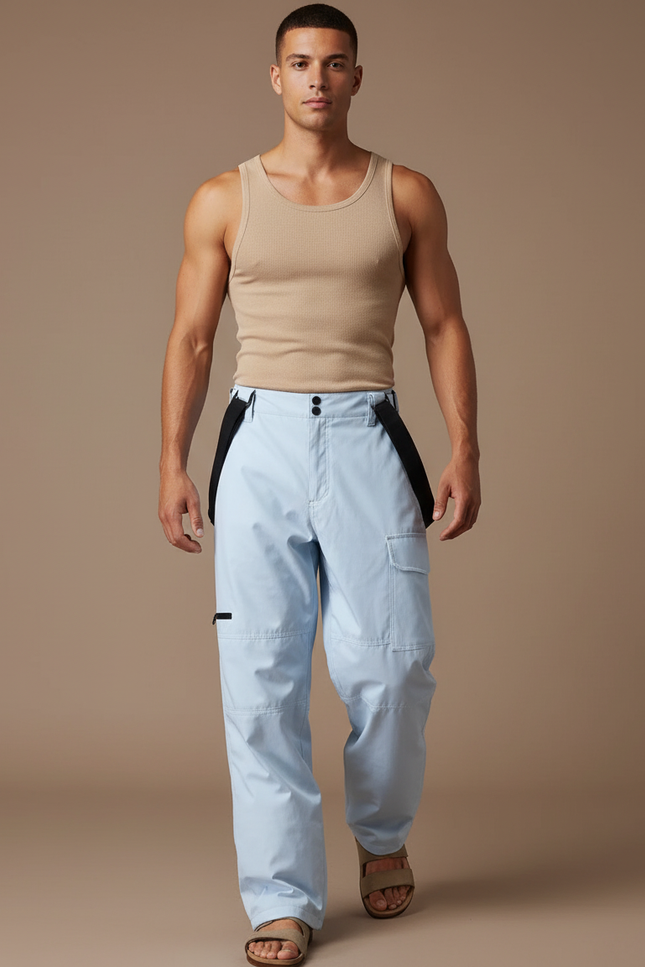 Pantalon Baggy Bleu Clair Bretelles Imperméable Ski - Polyester
