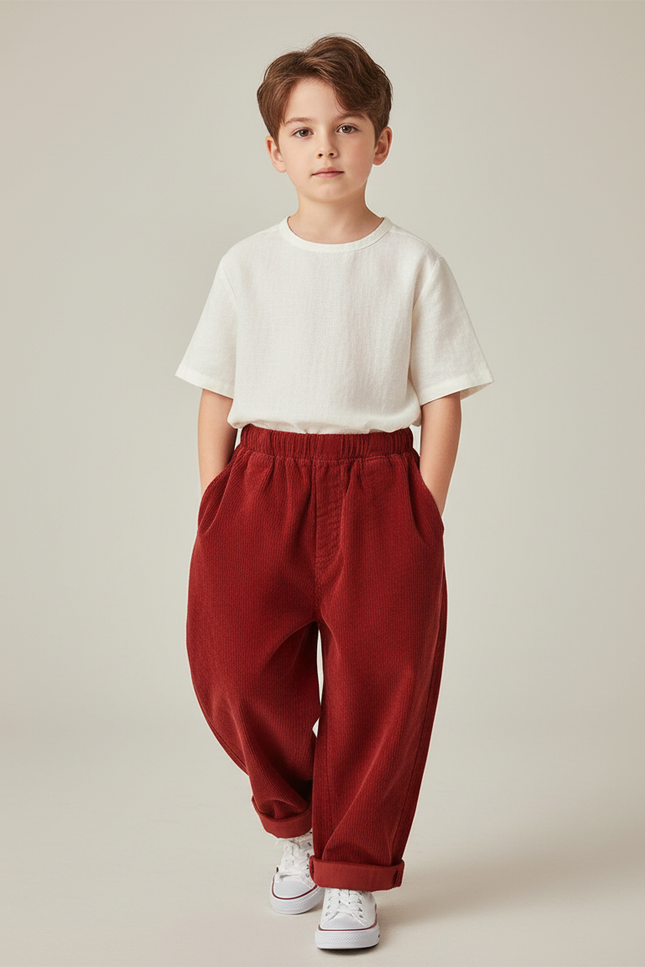 Pantalon Baggy Côtelé Bordeaux Ample Confortable Enfant - Cordé