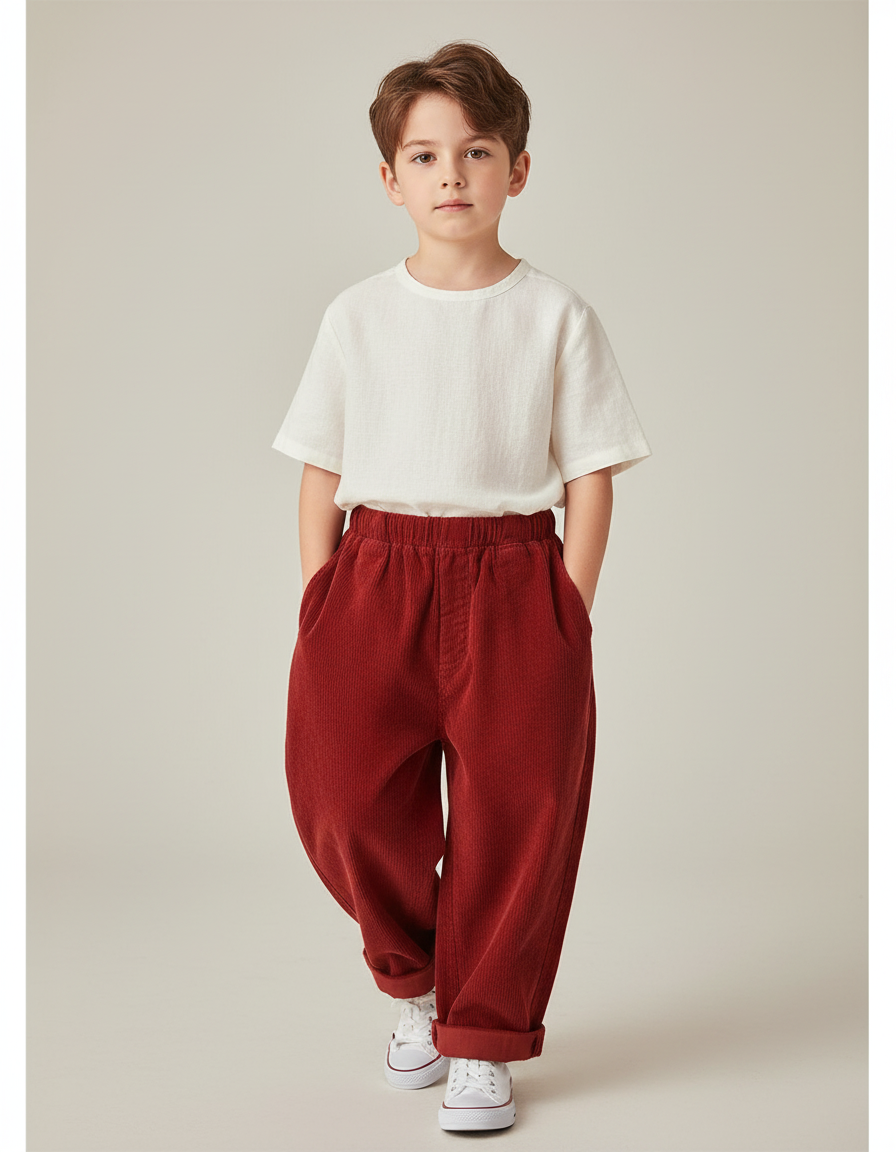 Pantalon Baggy Côtelé Bordeaux Ample Confortable Enfant - Cordé