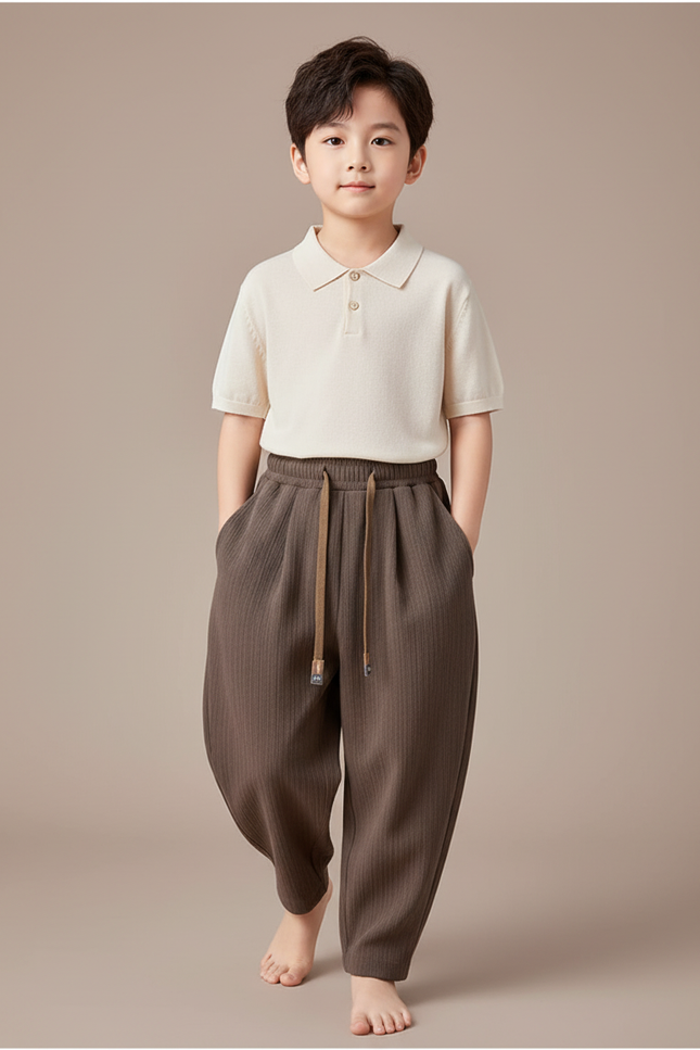 Pantalon Baggy Marron Ample Côtelé Décontracté Garçon - Cordé