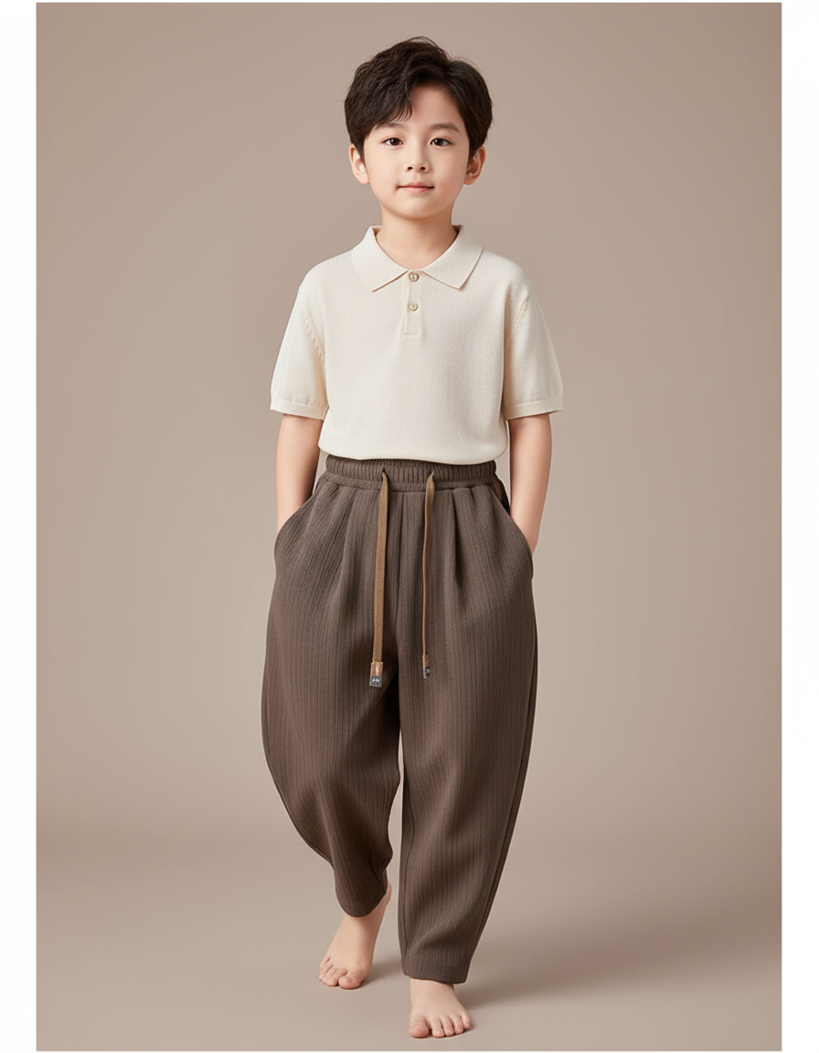 Pantalon Baggy Marron Ample Côtelé Décontracté Garçon - Cordé