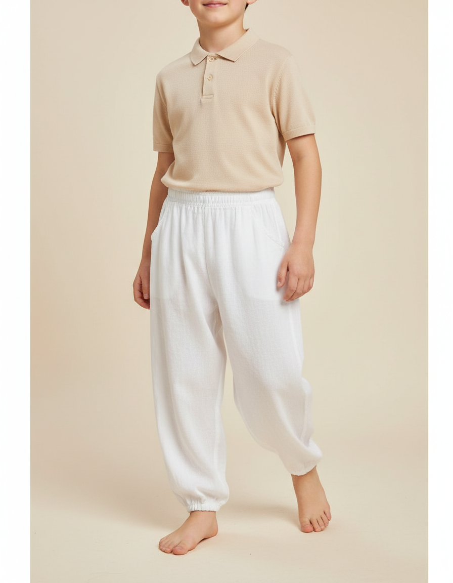 Pantalon Baggy Blanc Ample Lin Décontracté Enfant