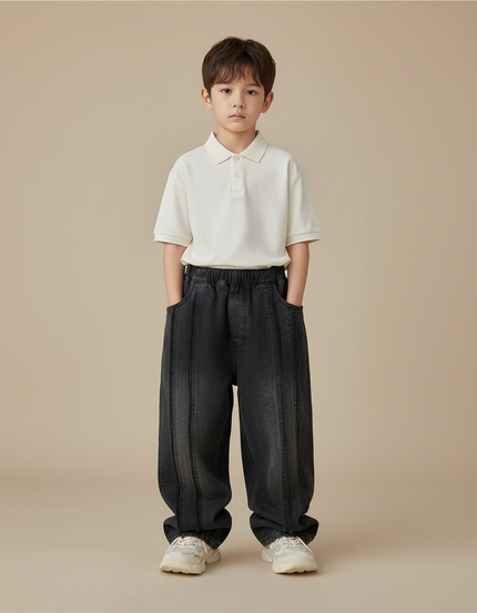 Pantalon Baggy Jean Gris Ample Coton Plissé Garçon