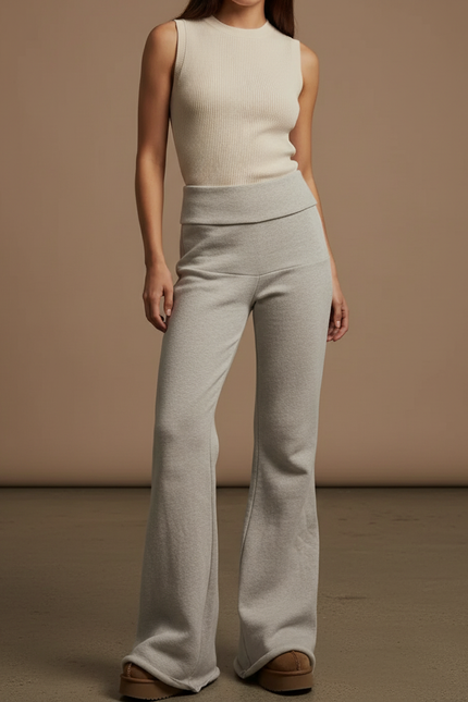 Pantalon Baggy Gris Clair Ample Confortable Évasé - Molleton