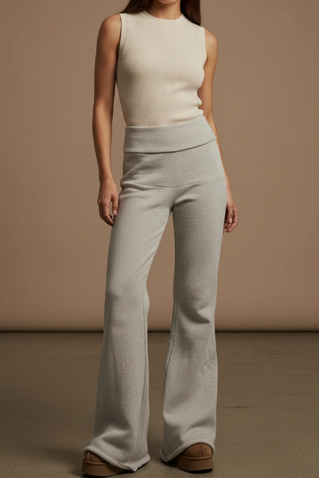 Pantalon Baggy Gris Clair Ample Confortable Évasé - Molleton