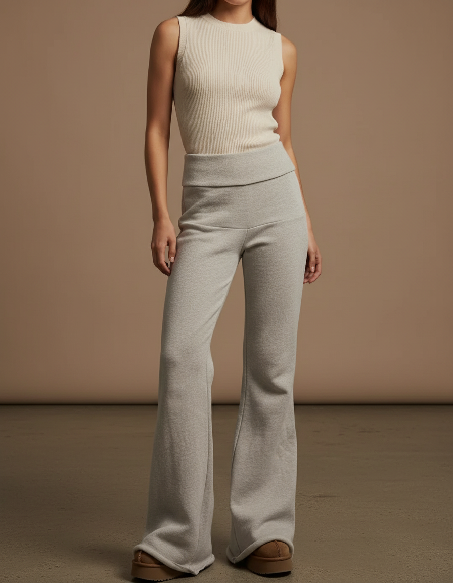 Pantalon Baggy Gris Clair Ample Confortable Évasé - Molleton