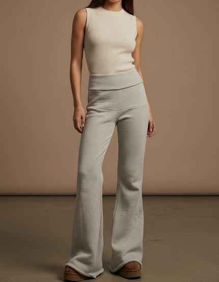 Pantalon Baggy Gris Clair Ample Confortable Évasé - Molleton