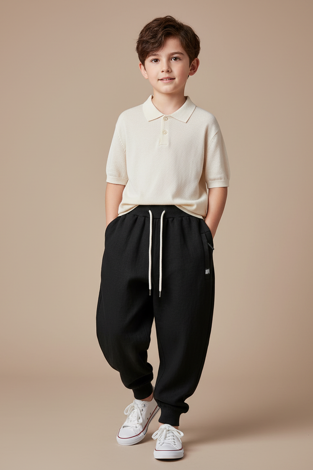 Pantalon Baggy Noir Ample Confortable Cordon Garçon - Molleton