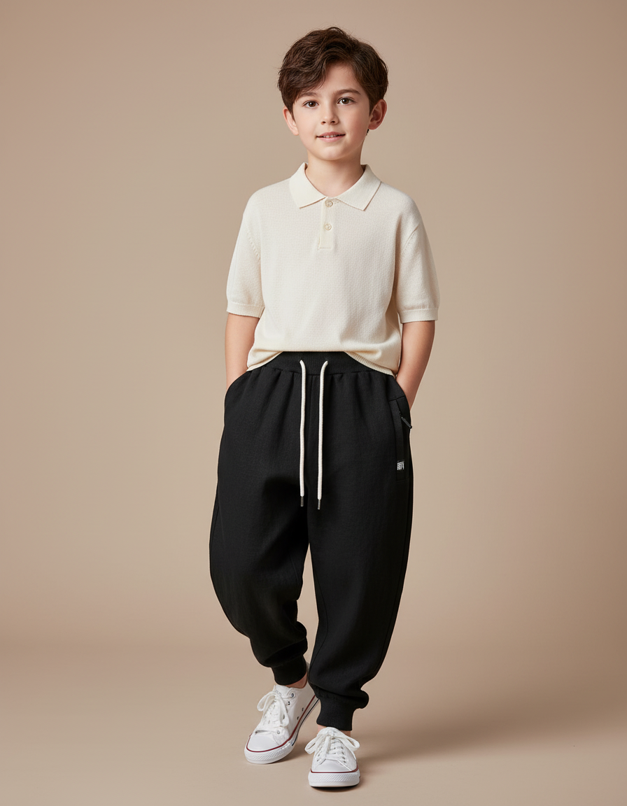 Pantalon Baggy Noir Ample Confortable Cordon Garçon - Molleton