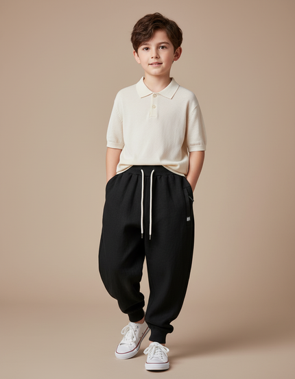 Pantalon Baggy Noir Ample Confortable Cordon Garçon - Molleton