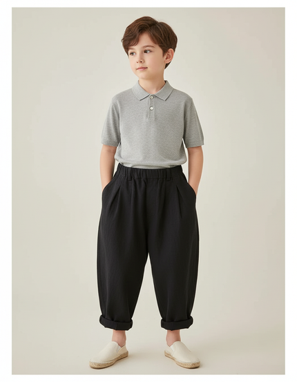Pantalon Baggy Noir Ample Lin Garçon Décontracté
