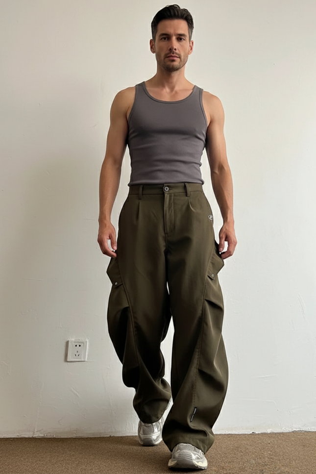Pantalon Baggy Kaki Cargo Ample Techwear Homme - Gabardine