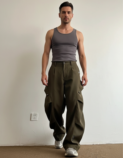 Pantalon Baggy Kaki Cargo Ample Techwear Homme - Gabardine