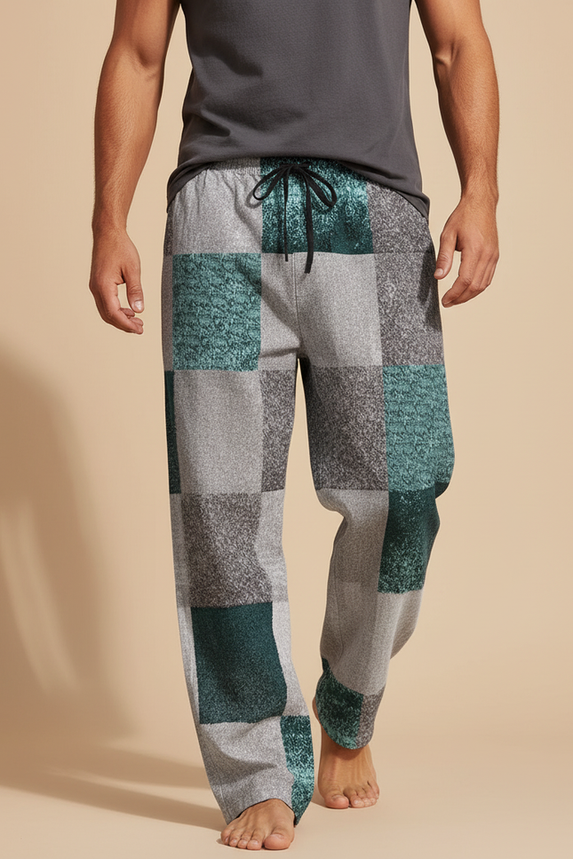 Pantalon Baggy Patchwork Géométrique Vert Gris Décontracté - Multicolore Molleton