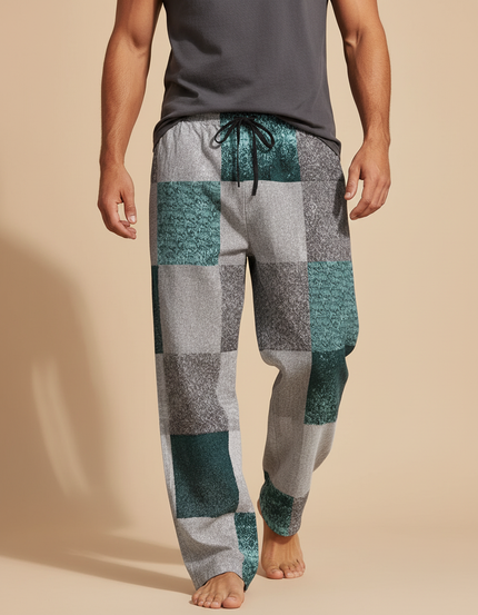 Pantalon Baggy Patchwork Géométrique Vert Gris Décontracté - Multicolore Molleton