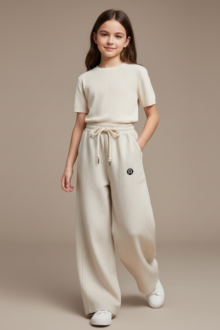 Pantalon Baggy Crème Ample Décontracté Sport Enfant - Beige Molleton