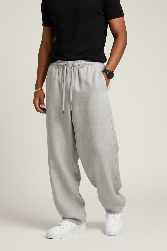 Pantalon Baggy Gris Ample Confortable Cordon Cintrée - Molleton