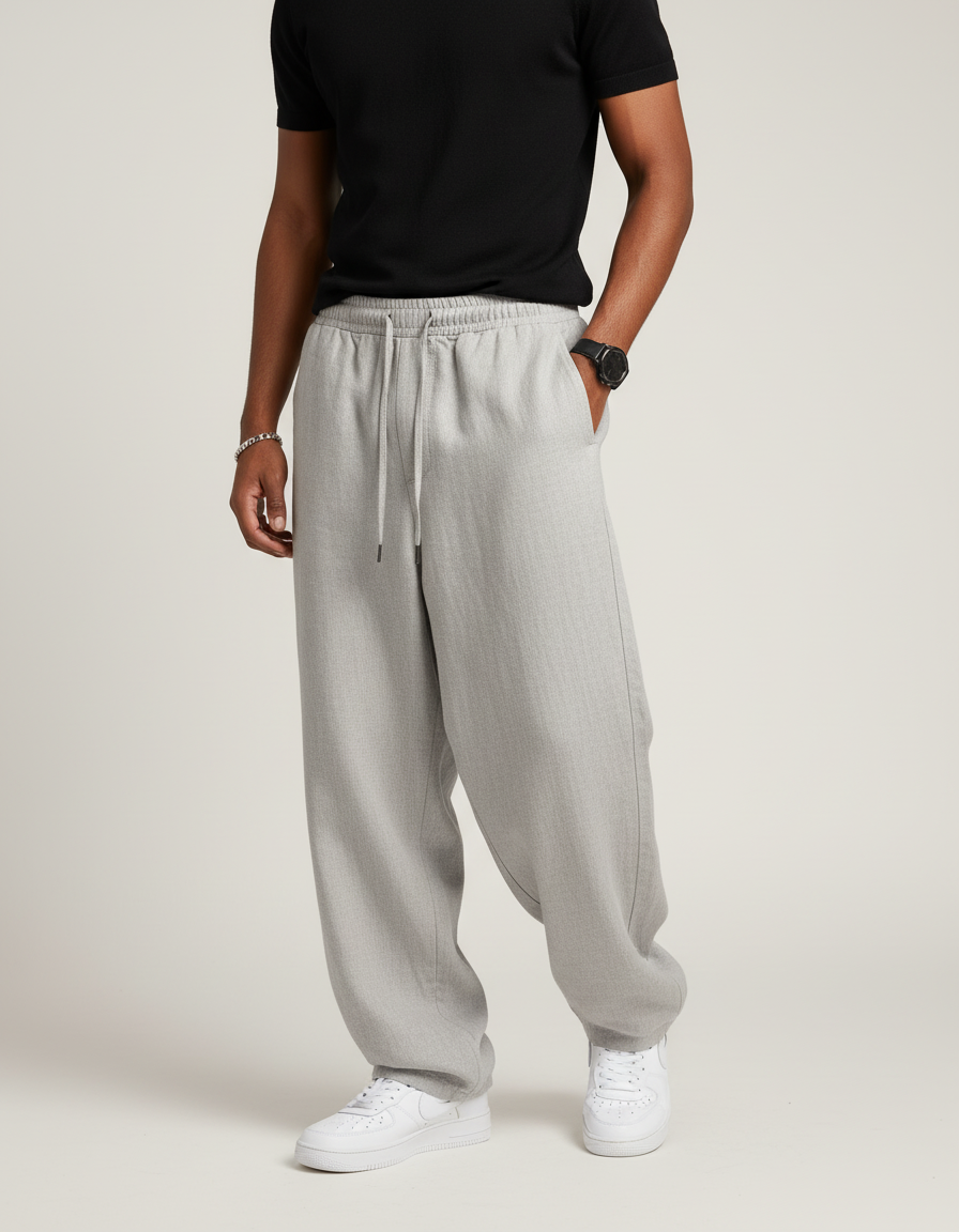 Pantalon Baggy Gris Ample Confortable Cordon Cintrée - Molleton