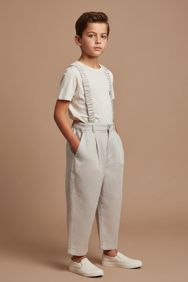 Pantalon Baggy Lin Gris Ample Bretelles Enfant