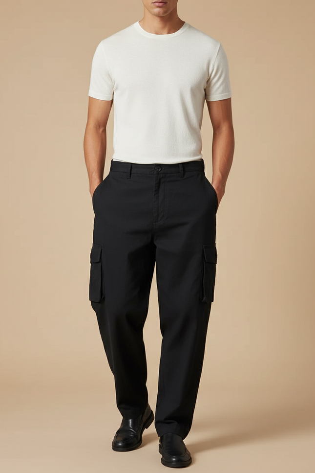 Pantalon Baggy Noir Cargo Décontracté Poches Homme - Toile