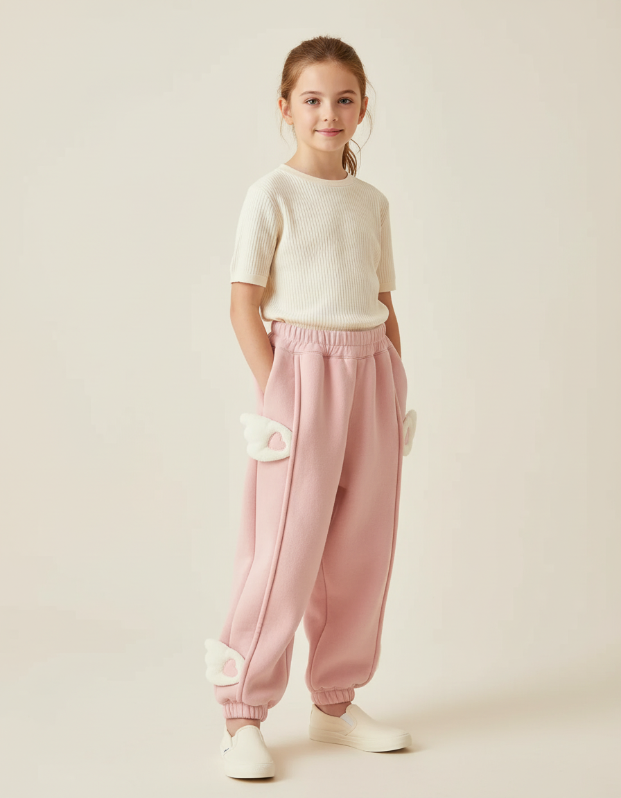 Pantalon Baggy Rose Molleton Ailes Ample Enfant
