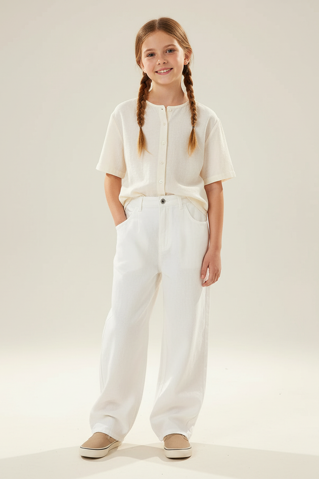 Pantalon Baggy Blanc Lin Large Décontracté Enfant