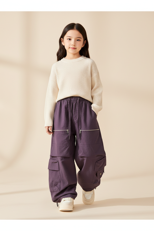 Pantalon Baggy Violet Ample Cargo Enfant Hip-Hop - Polyester