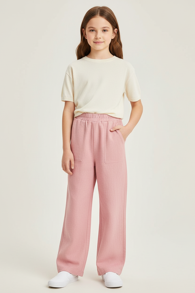 Pantalon Baggy Rose Ample Décontracté Enfant Fille - Molleton