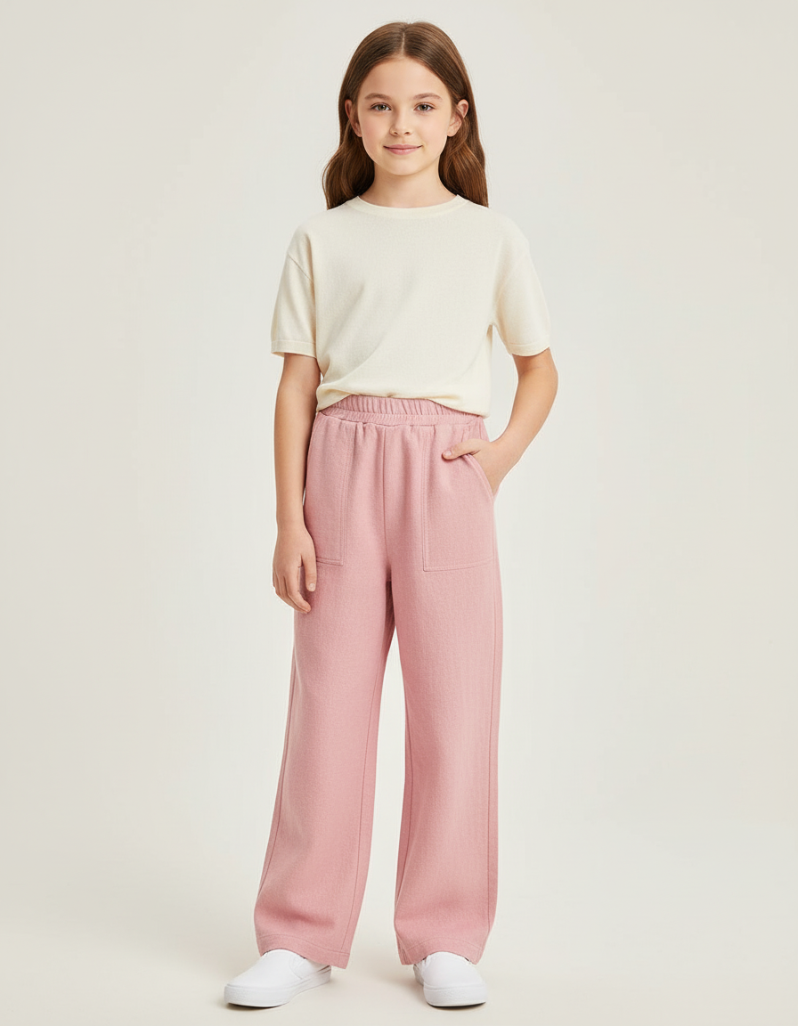 Pantalon Baggy Rose Ample Décontracté Enfant Fille - Molleton