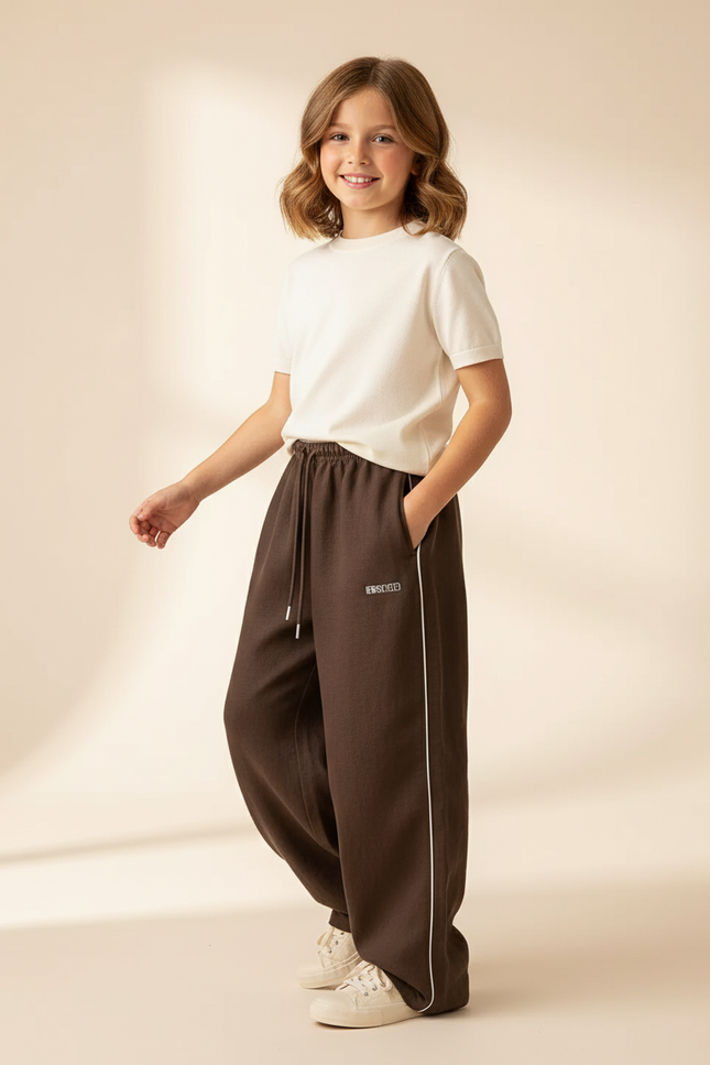 Pantalon Baggy Marron Ample Coton Rayures Confortable - Molleton