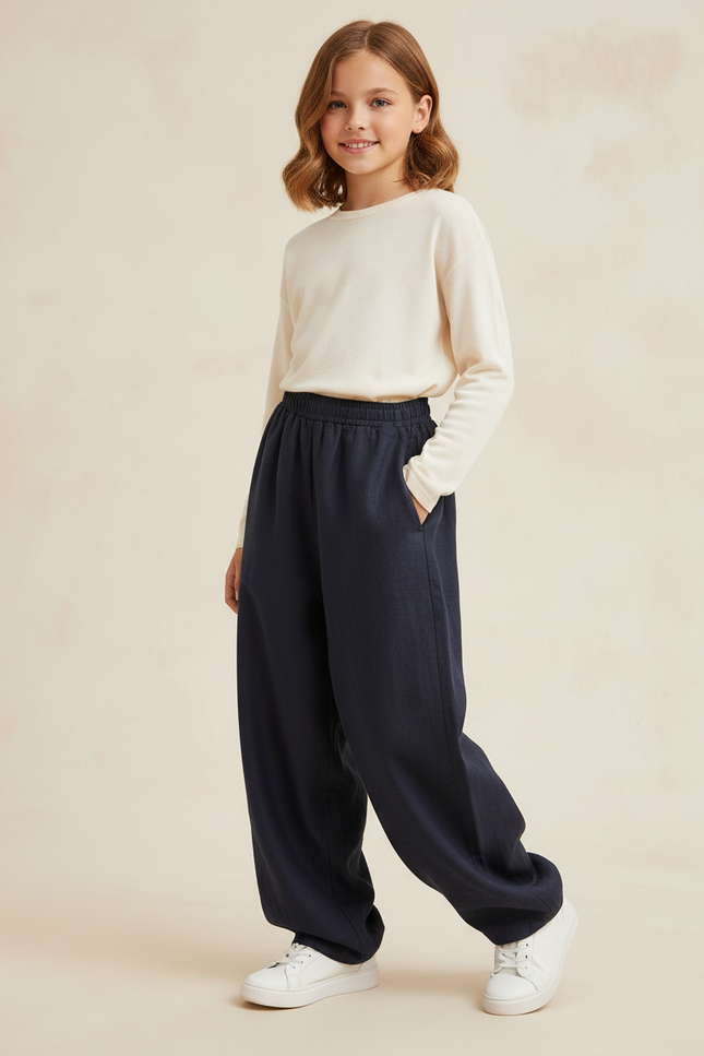Pantalon Baggy Bleu Marine Ample Lin Enfant