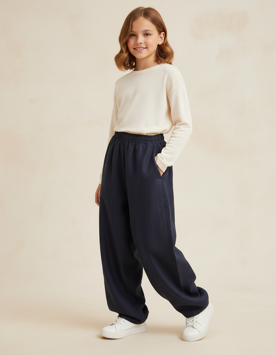 Pantalon Baggy Bleu Marine Ample Lin Enfant