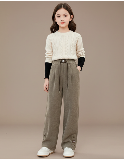 Pantalon Baggy Vert Côtelé Chaud Décontracté Enfant - Kaki Cordé