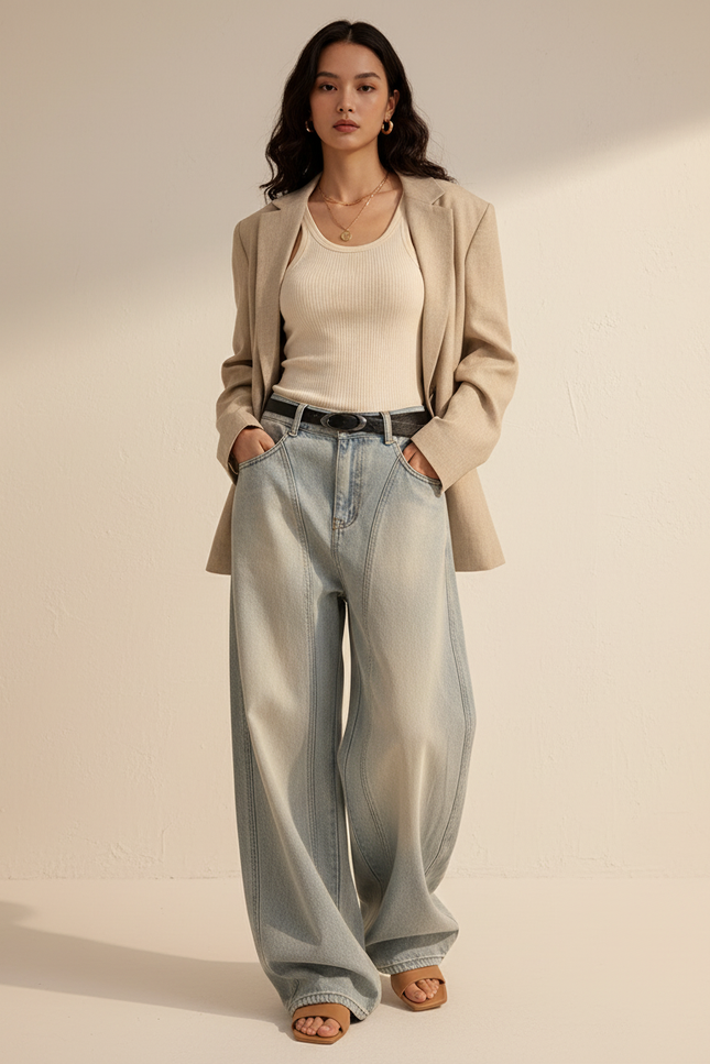 Pantalon Baggy Jean Bleu Délavé Ample Large
