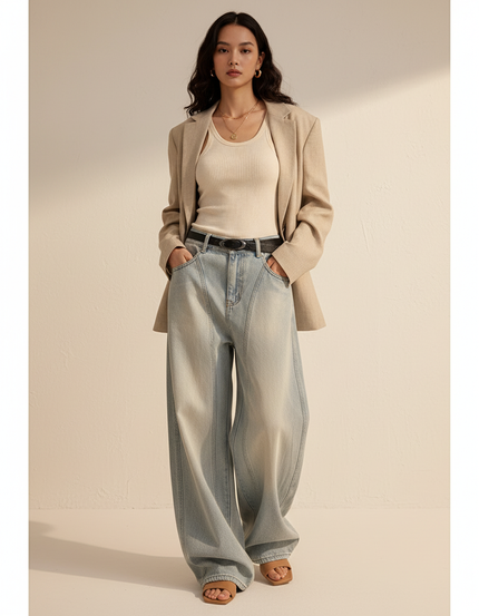 Pantalon Baggy Jean Bleu Délavé Ample Large