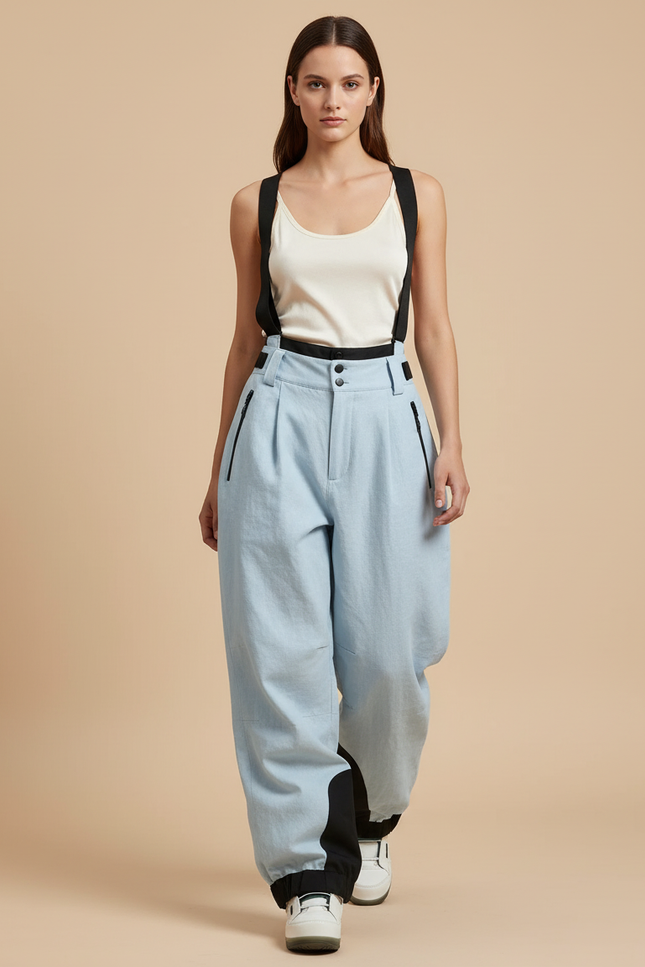 Pantalon Baggy Bleu Ciel Ample Bretelles Sport - Jean
