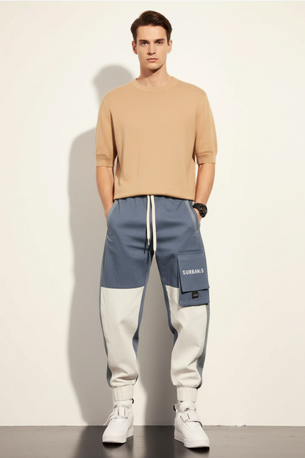 Pantalon Baggy Bicolore Cargo Ample Multi-Poches Homme - Multicolore Toile