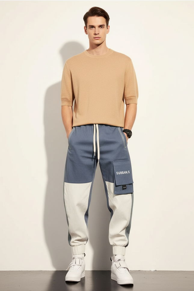 Pantalon Baggy Bicolore Cargo Ample Multi-Poches Homme - Multicolore Toile