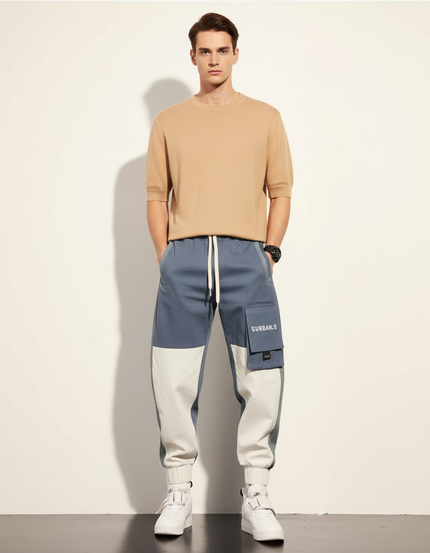 Pantalon Baggy Bicolore Cargo Ample Multi-Poches Homme - Multicolore Toile
