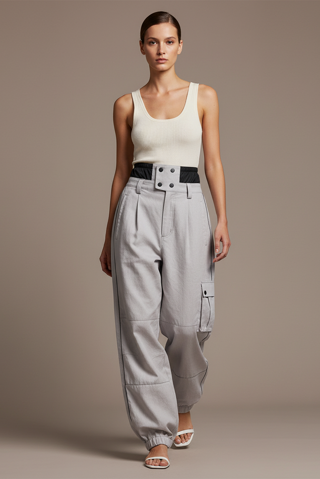 Pantalon Baggy Gris Plissé Cargo Unisexe - Toile