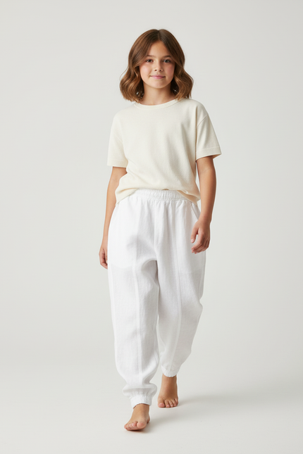 Pantalon Baggy Fille Blanc Jogging - Lin