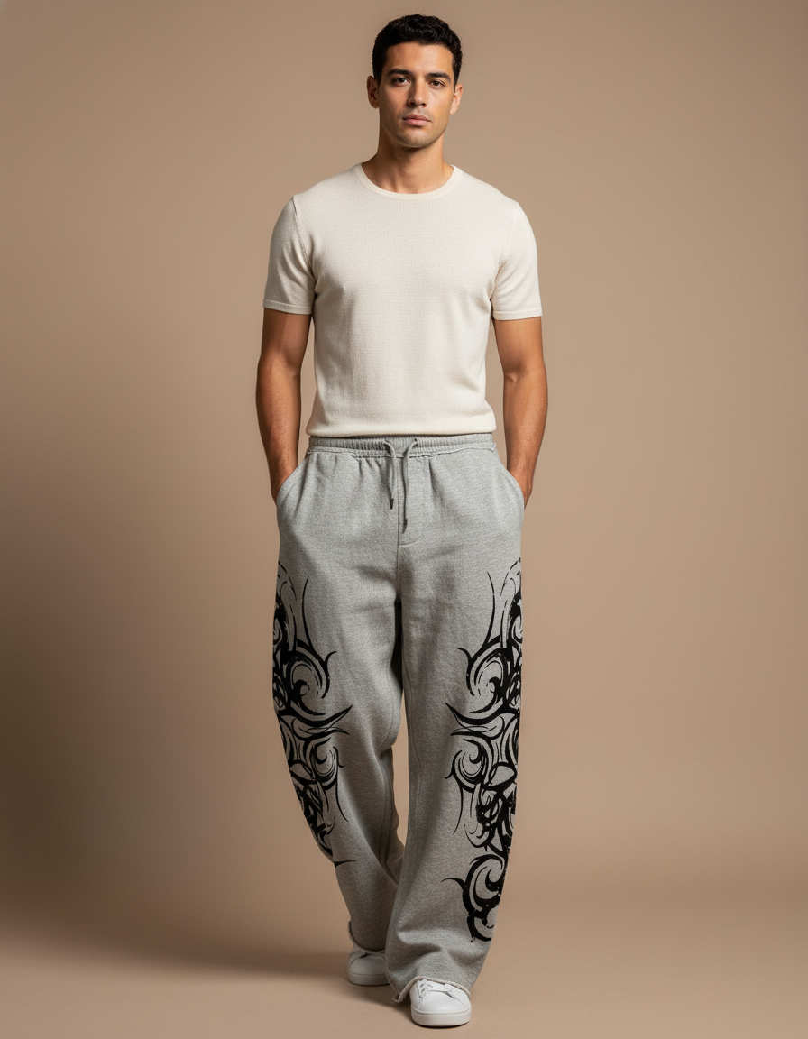 Pantalon De Survetement Baggy - Gris Molleton