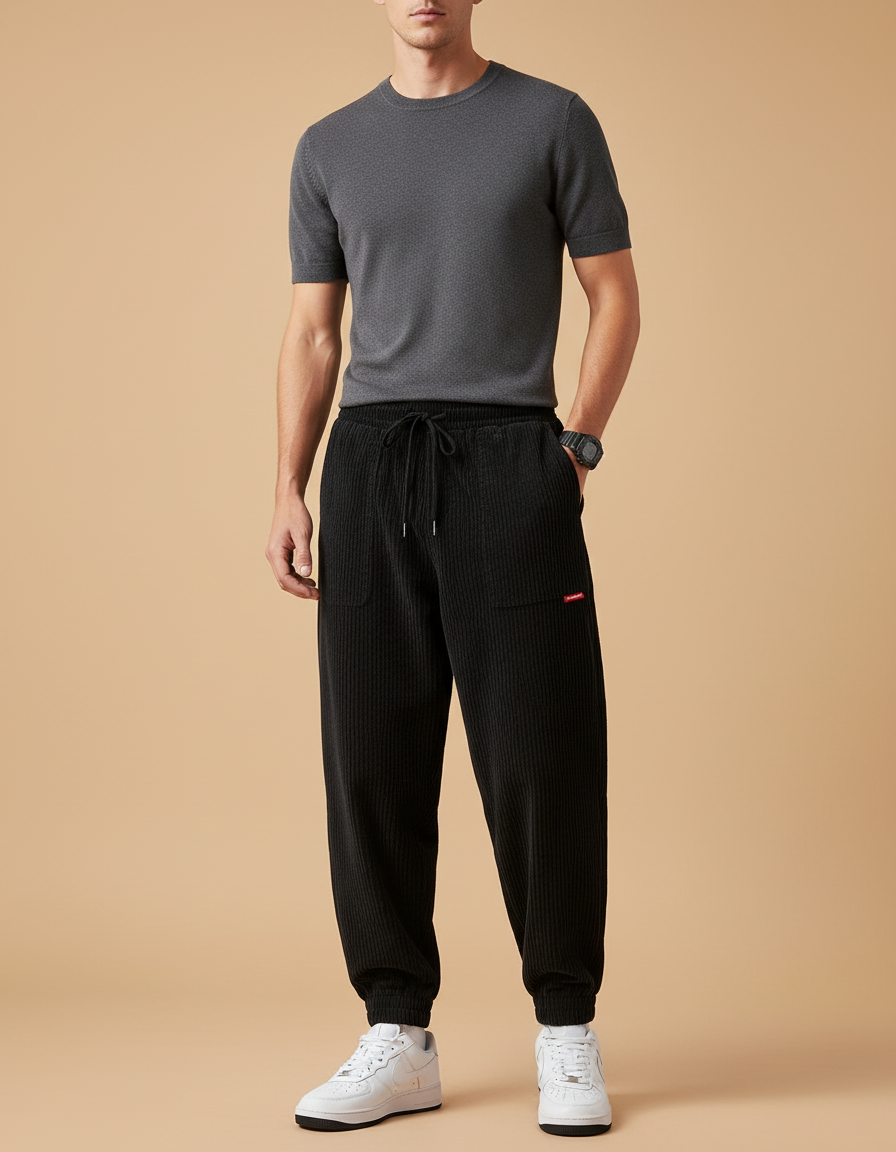 Pantalon Baggy Sport - Noir Cordé