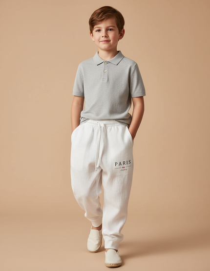 Pantalon Baggy Blanc Cordon Imprimé PARIS Confortable Enfant - Molleton