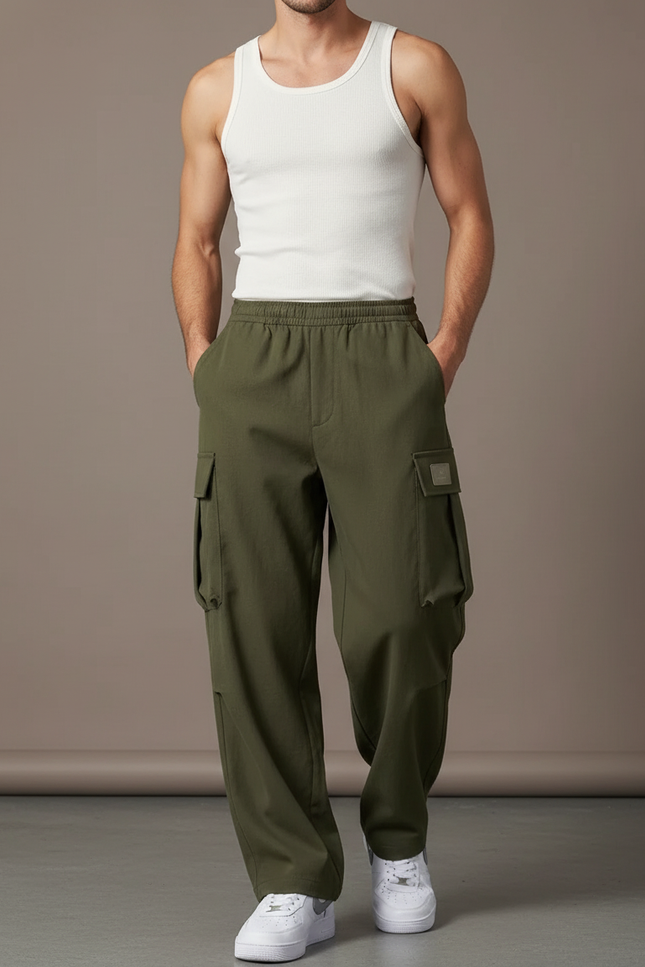 Pantalon Baggy Kaki Cargo Ample Streetwear Homme - Gabardine