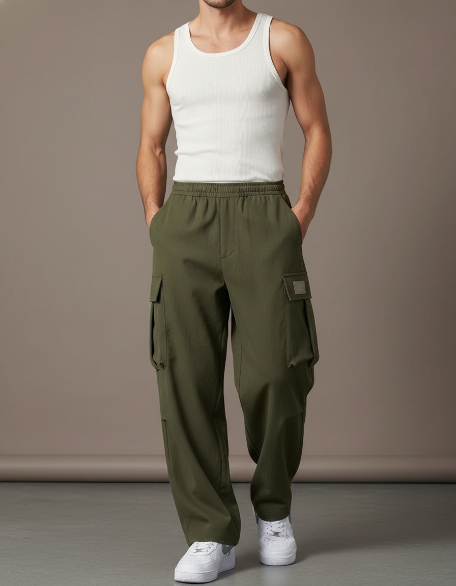 Pantalon Baggy Kaki Cargo Ample Streetwear Homme - Gabardine