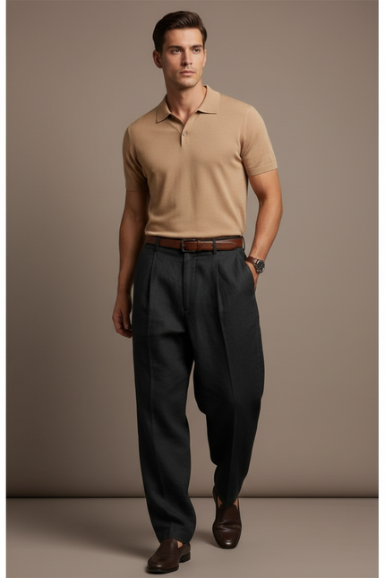 Pantalon Baggy Gris Anthracite Plissé Ample Élégant Homme - Laine