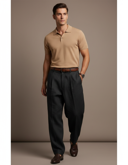 Pantalon Baggy Gris Anthracite Plissé Ample Élégant Homme - Laine